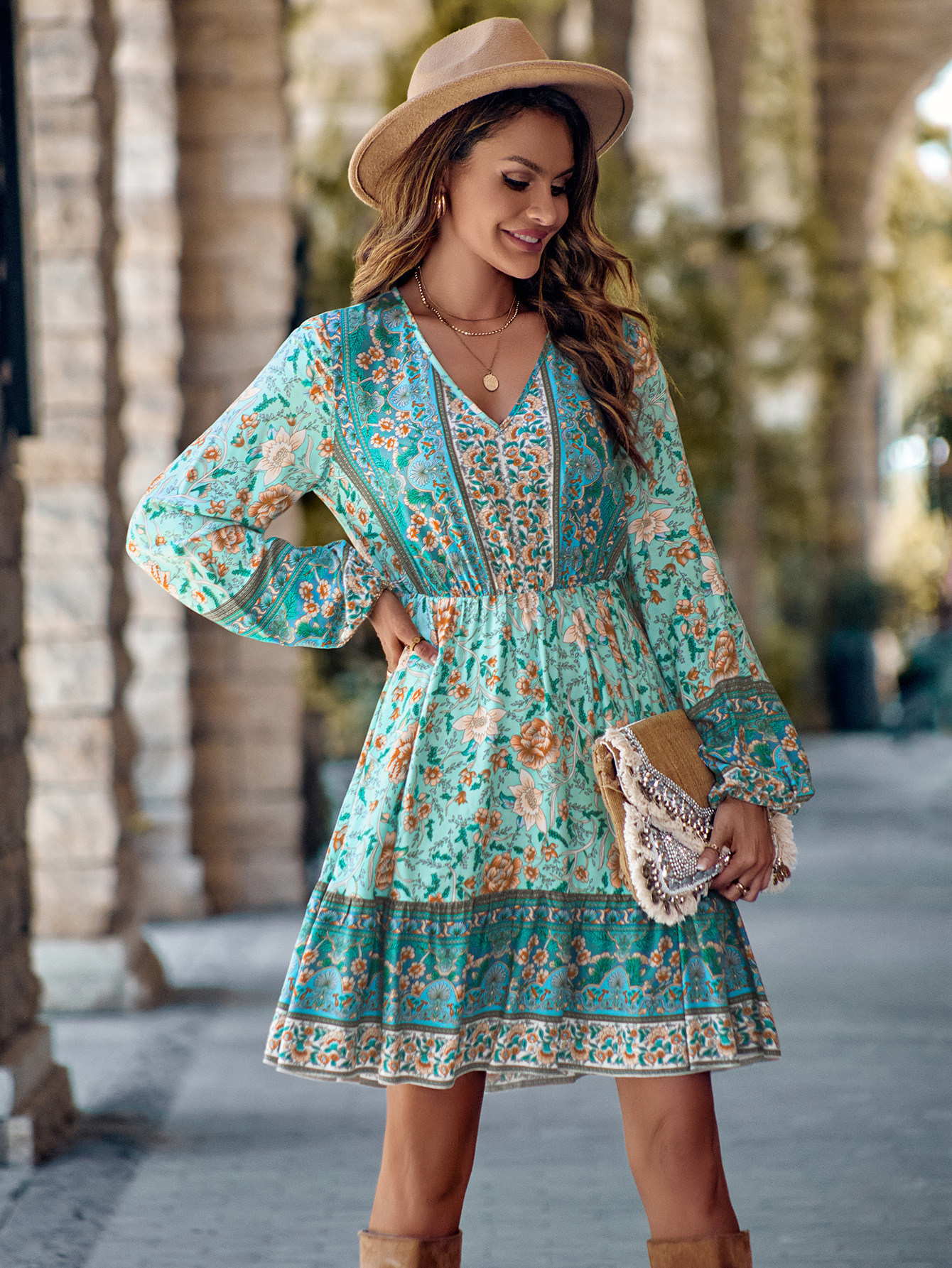 V-neck Long Sleeve Women&