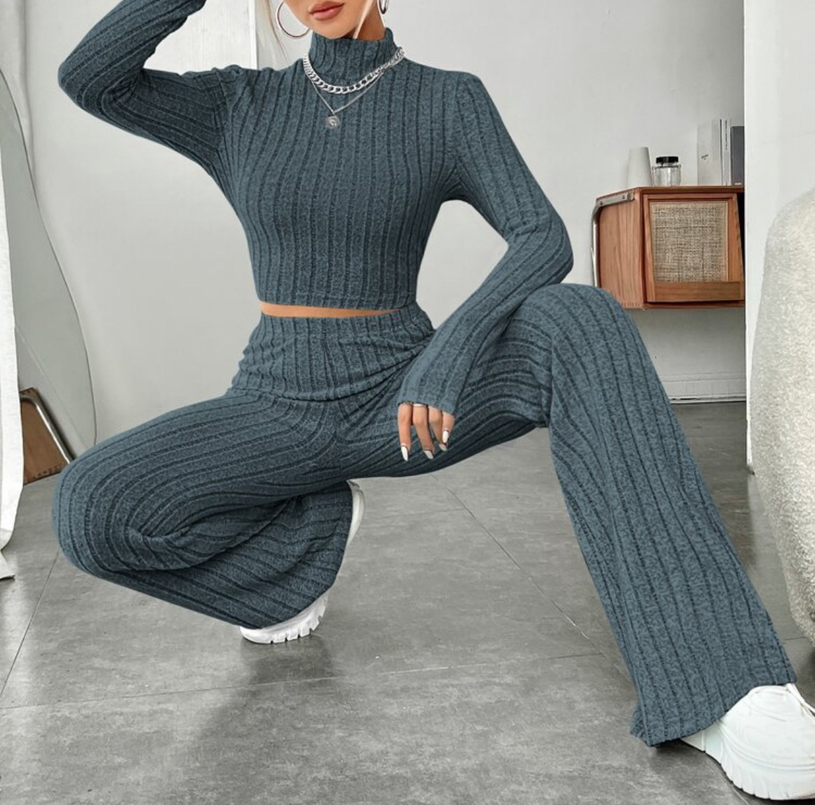 Ribbed Soft Style Two Pcs Co-Ord