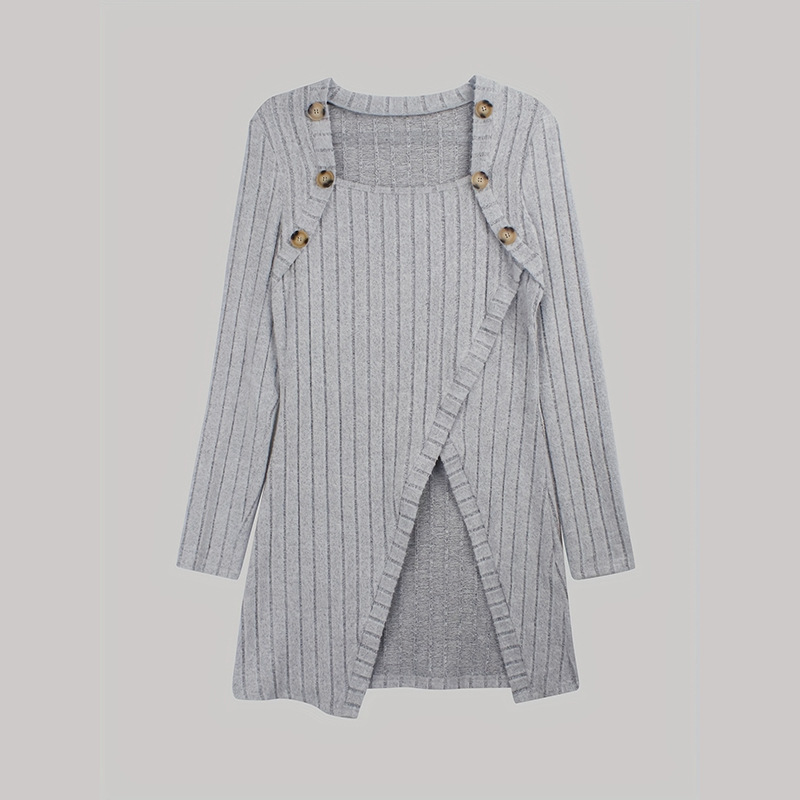 Woman Square-neck Off-shoulder Slit Sweater