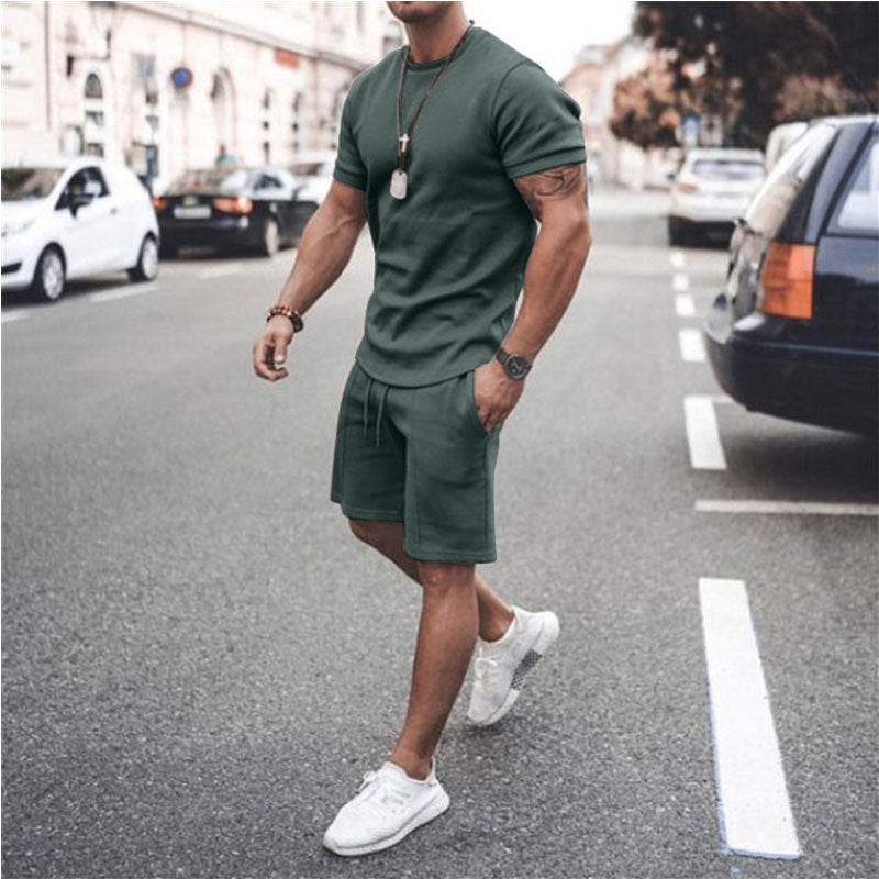 Mens 2pcs Sweat Short and T-shirt
