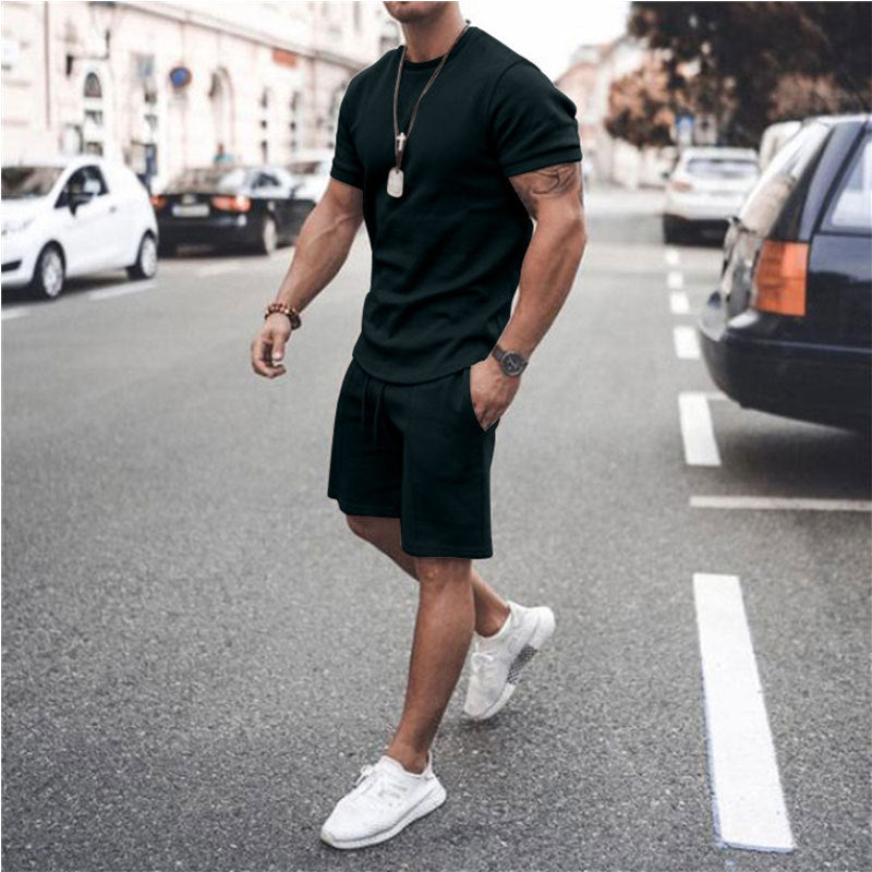 Mens 2pcs Sweat Short and T-shirt