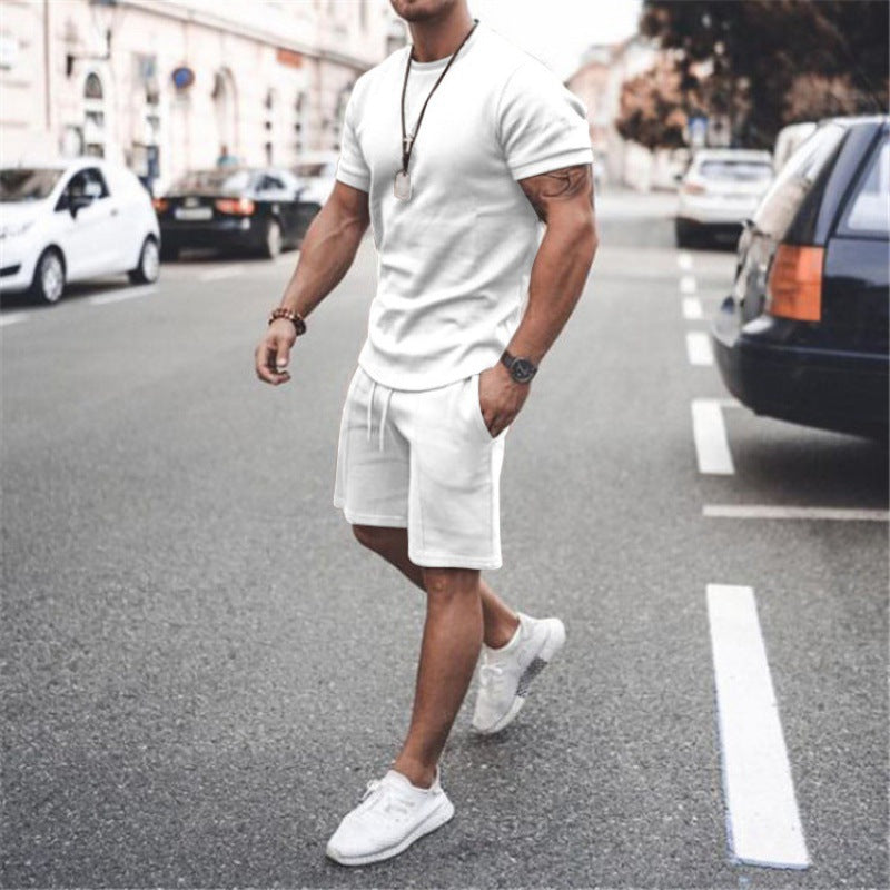 Mens 2pcs Sweat Short and T-shirt