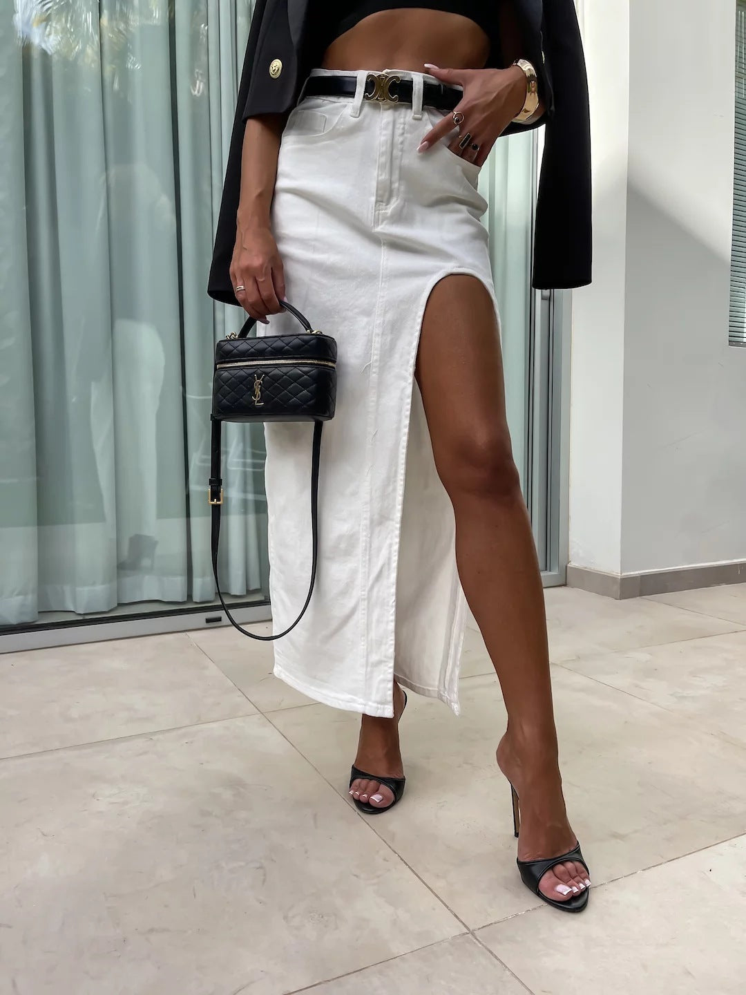 Denim Maxi Skirt Thigh Split