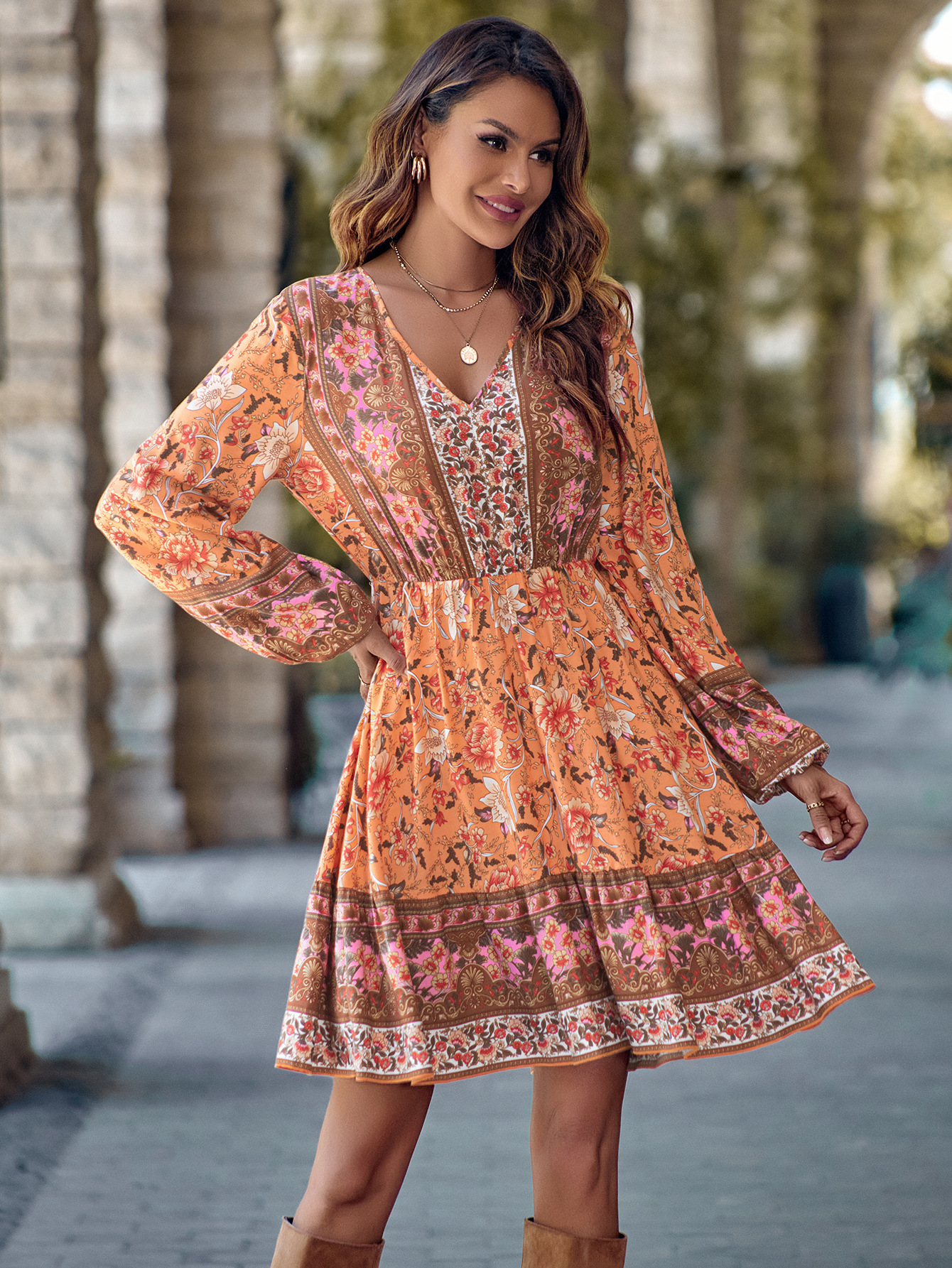 V-neck Long Sleeve Women&
