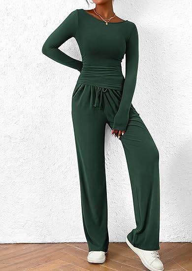 2PCS Long Sleeve, wide leg loungewear