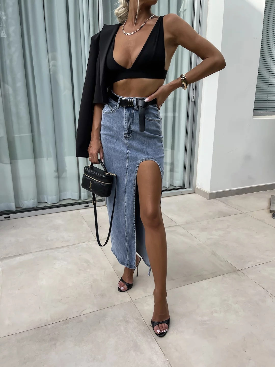 Denim Maxi Skirt Thigh Split
