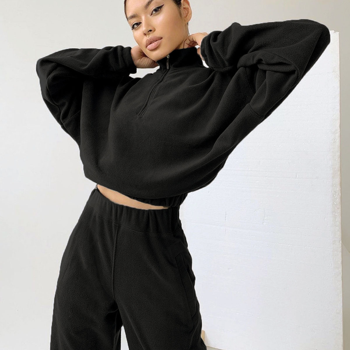 Fleece Style Sweatshirt & Jogger 2Pcs