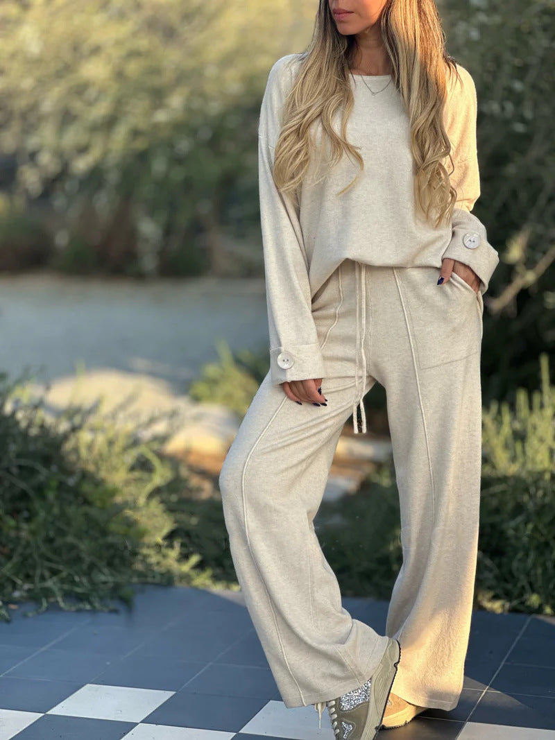 2pcs loose fit top and wide leg trouser