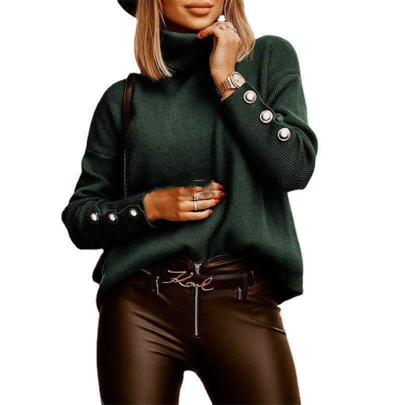 Chic, Button Cuff Turtle Neck Jumper