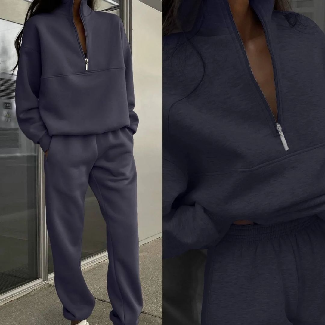 Cosy 2pcs 1/2 Zip Sweatshirt And Joggers Set