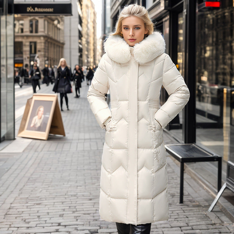 Long Puffer Coat With Faux Fur Hood