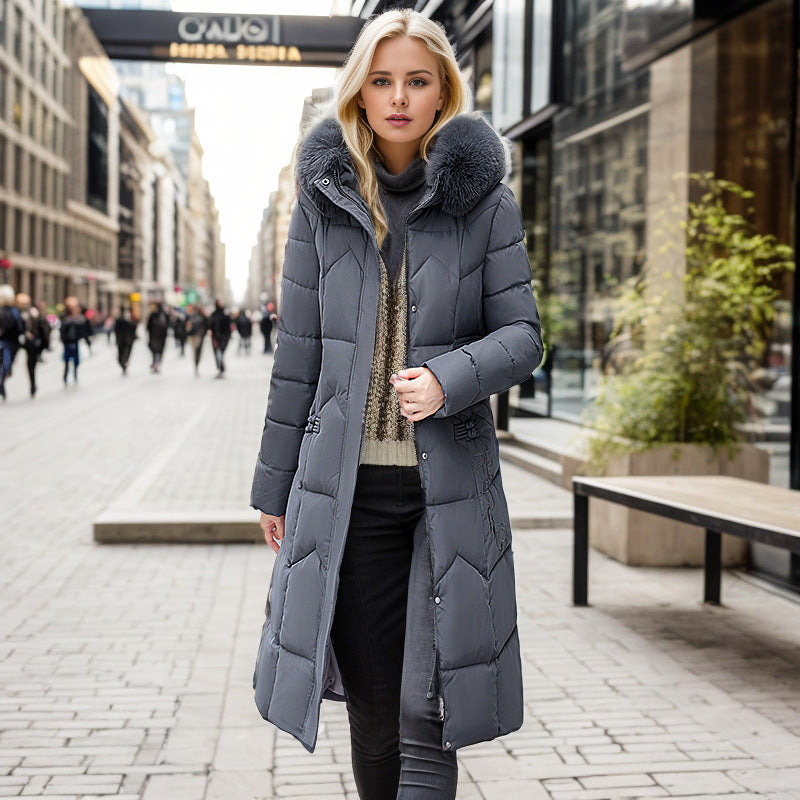 Long Puffer Coat With Faux Fur Hood
