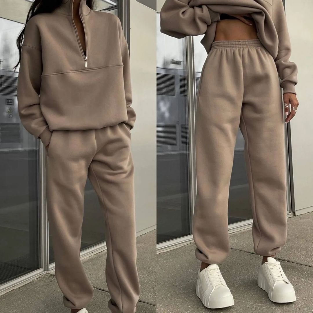 Cosy 2pcs 1/2 Zip Sweatshirt And Joggers Set