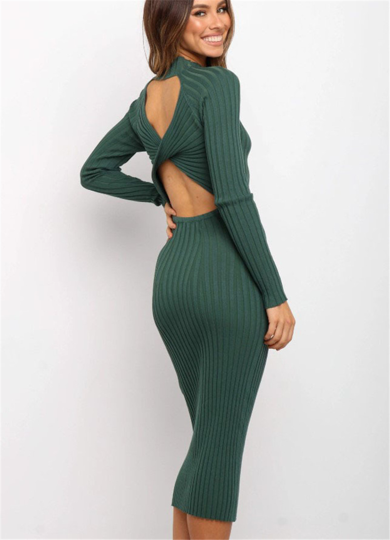 Open Back Twist Midi Bodycon Dress