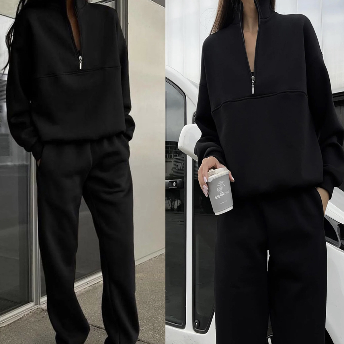 Cosy 2pcs 1/2 Zip Sweatshirt And Joggers Set