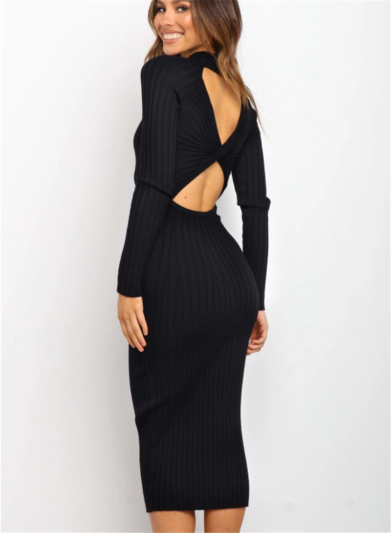 Open Back Twist Midi Bodycon Dress