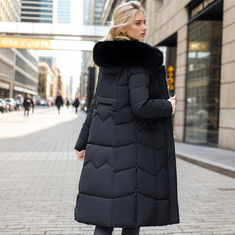 Long Puffer Coat With Faux Fur Hood