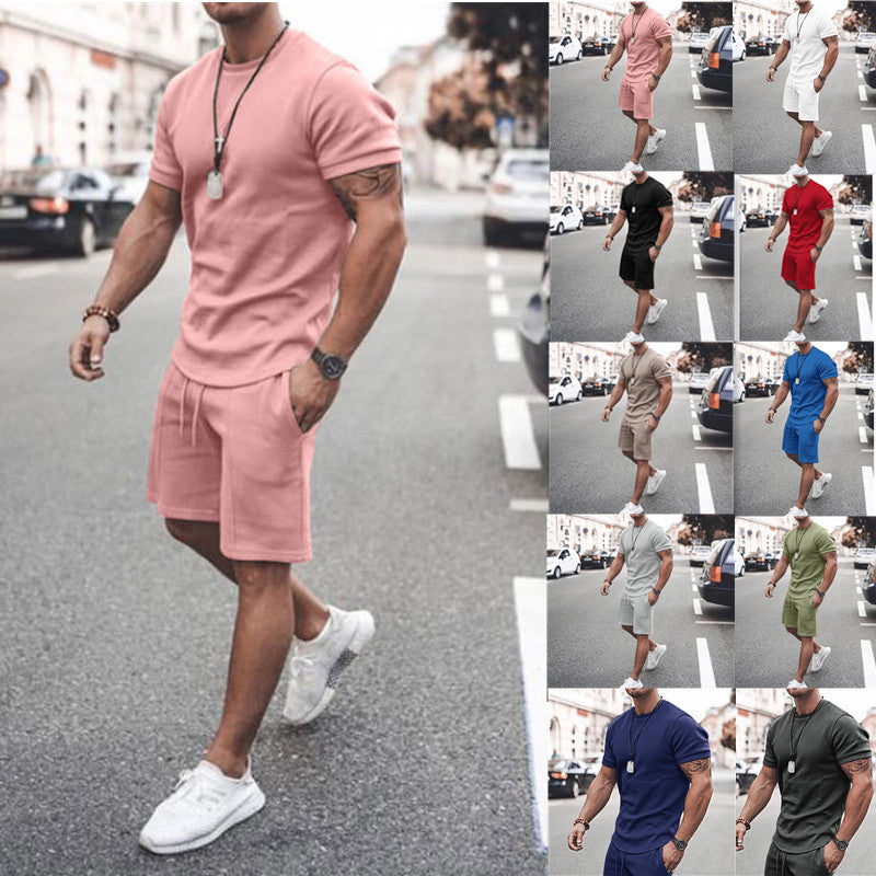 Mens 2pcs Sweat Short and T-shirt