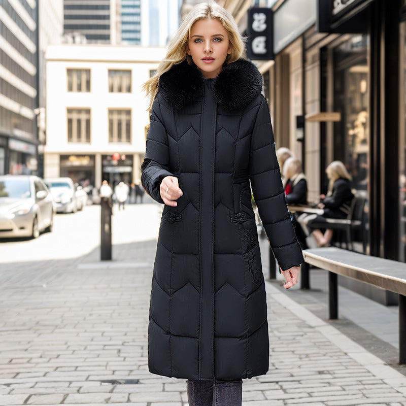 Long Puffer Coat With Faux Fur Hood