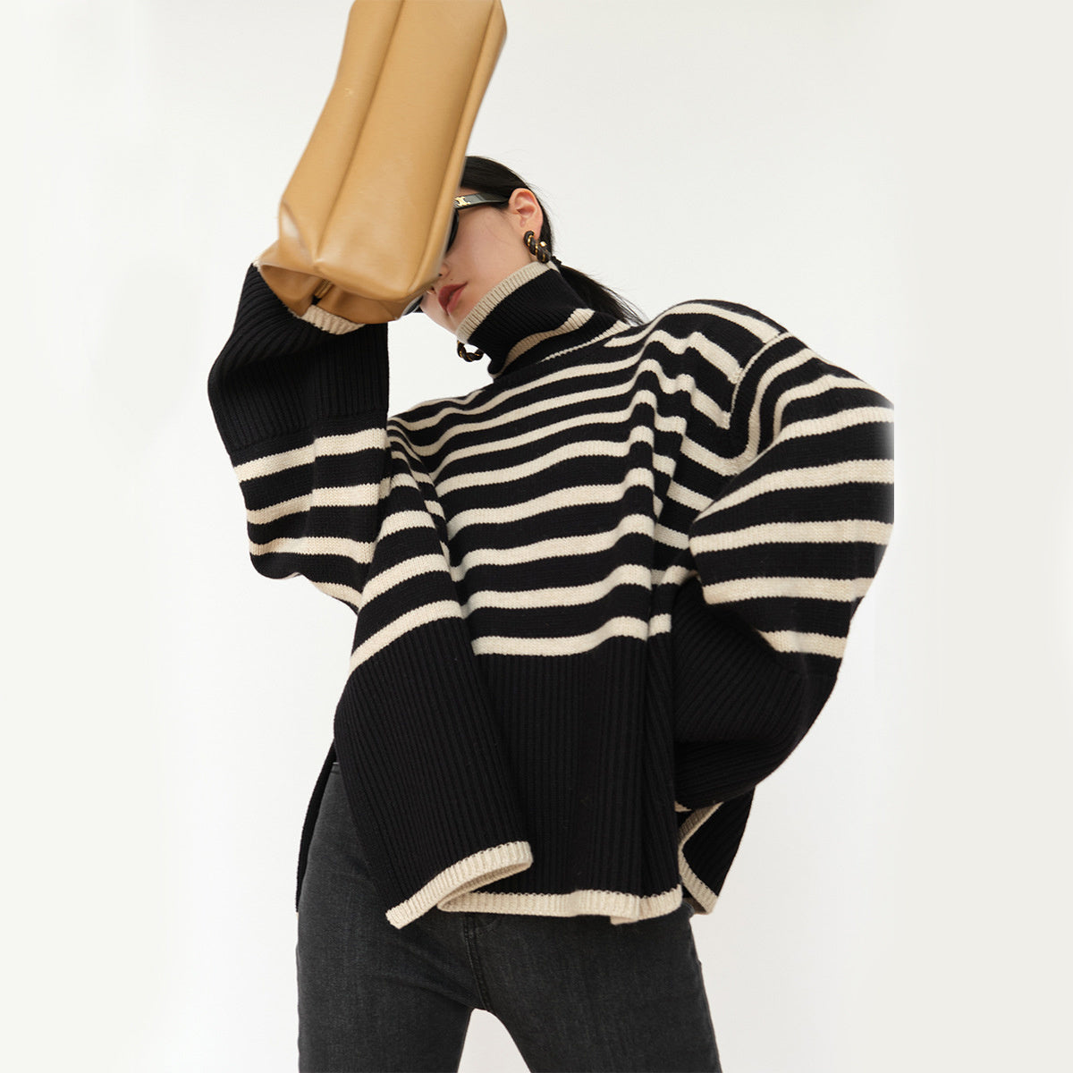 Oversize Stripe High Neck Jumper