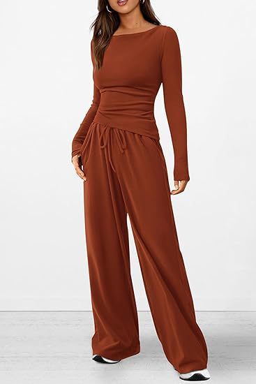 2PCS Long Sleeve, wide leg loungewear