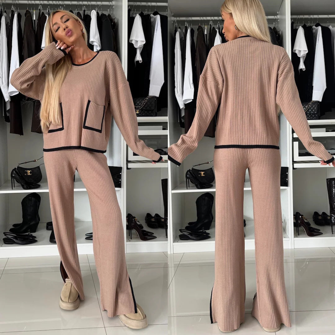 2PCS Piped flare pocket loungewear co-ord