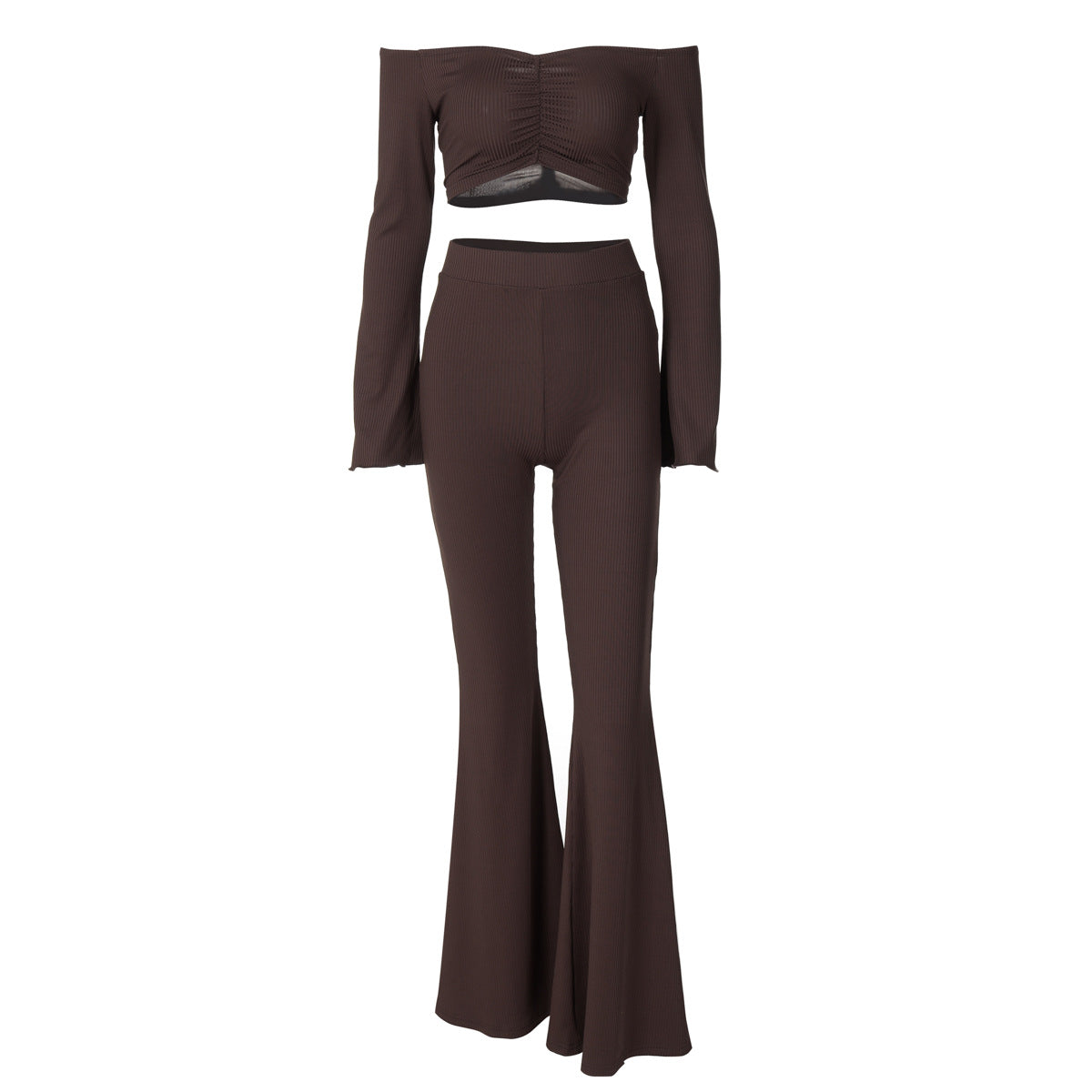 2PCS Off-shoulder long sleeve flare set