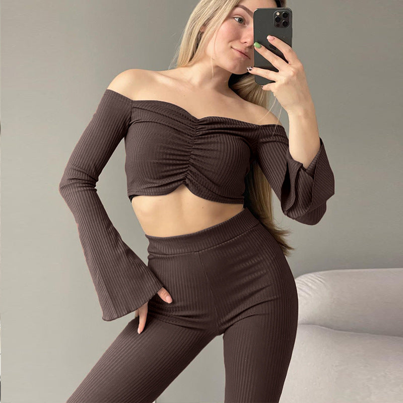2PCS Off-shoulder long sleeve flare set