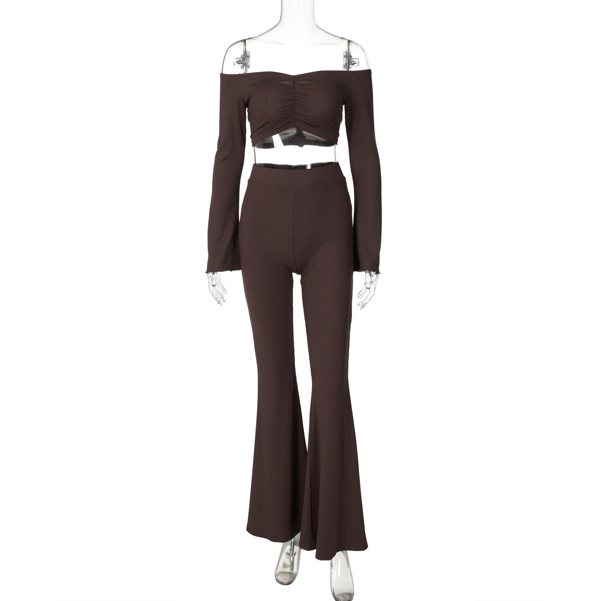 2PCS Off-shoulder long sleeve flare set