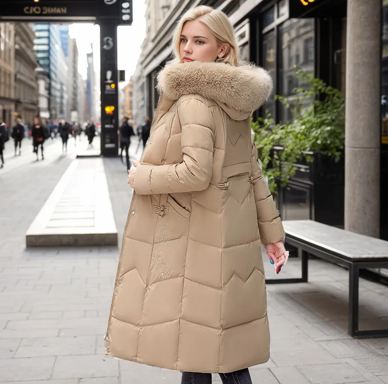 Long Puffer Coat With Faux Fur Hood