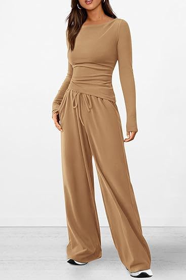 2PCS Long Sleeve, wide leg loungewear