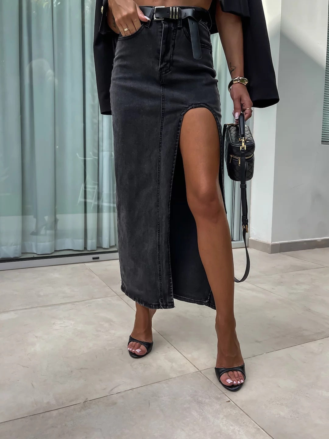 Denim Maxi Skirt Thigh Split