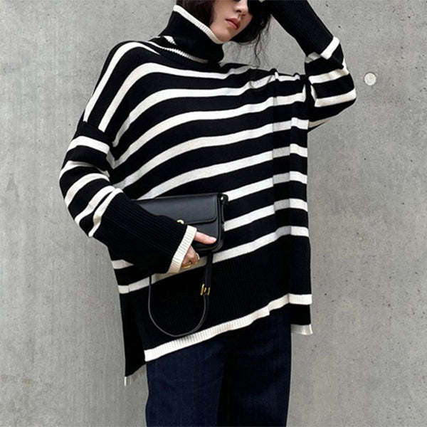 Oversize Stripe High Neck Jumper