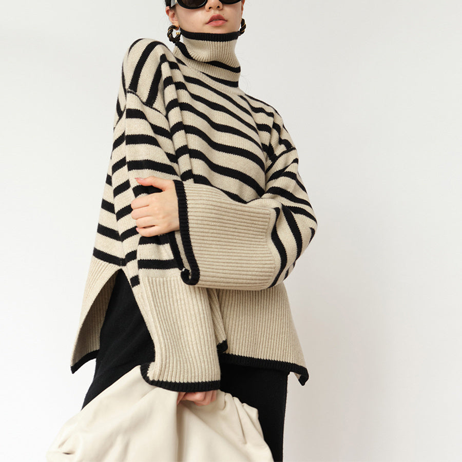 Oversize Stripe High Neck Jumper