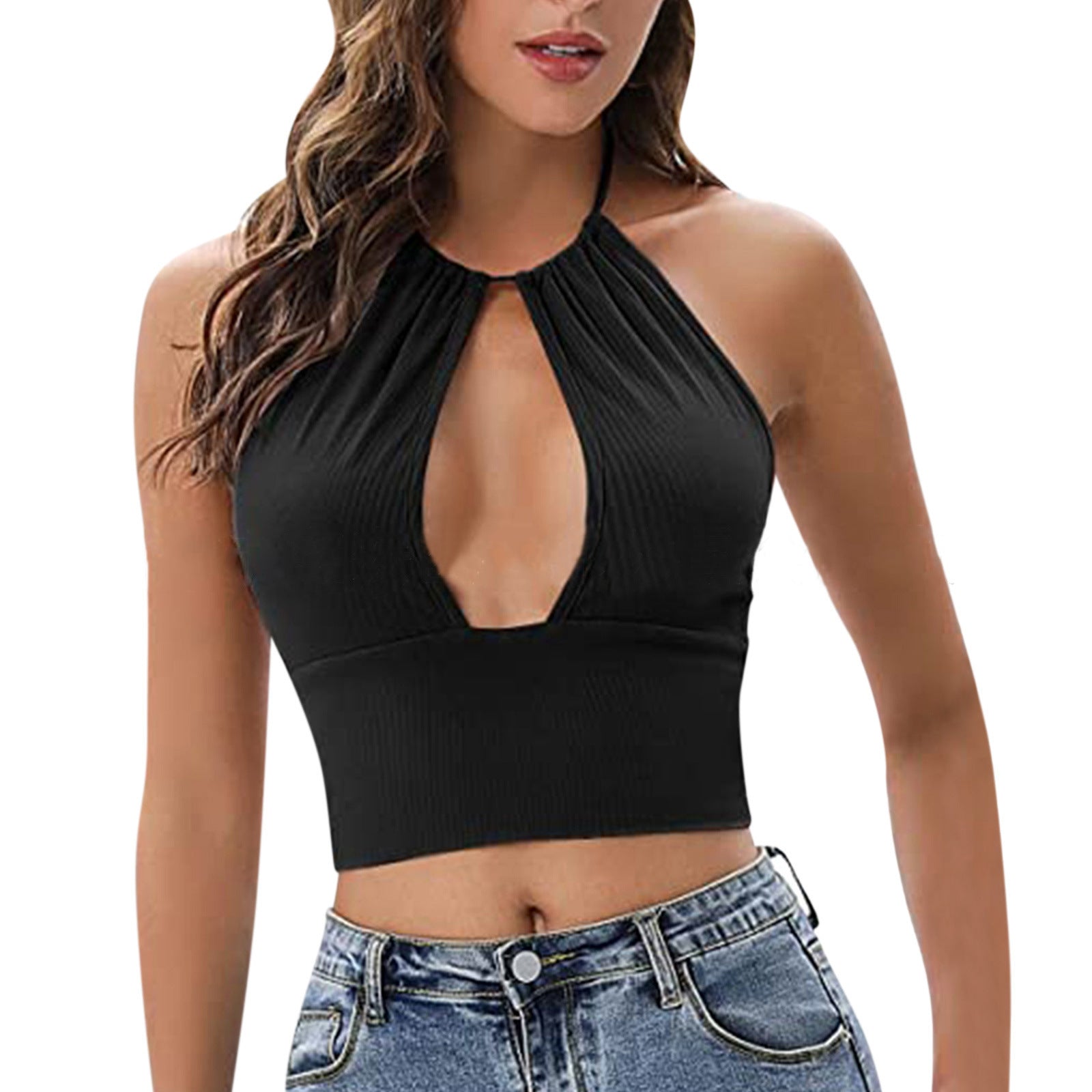 Peephole Halter Crop Top