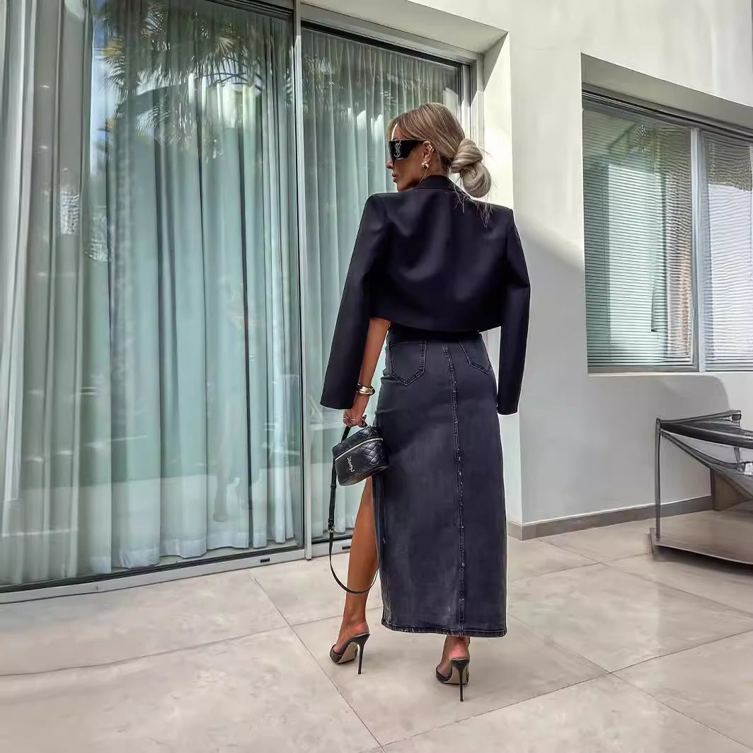 Denim Maxi Skirt Thigh Split
