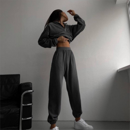 Fleece Style Sweatshirt &amp; Jogger 2Pcs