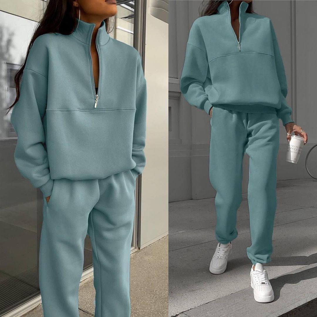 Cosy 2pcs 1/2 Zip Sweatshirt And Joggers Set