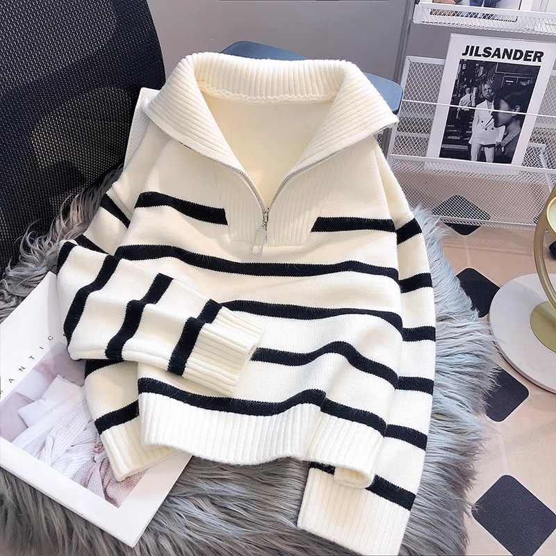 Cosy Striped 1/4 Zip Collared Jumper