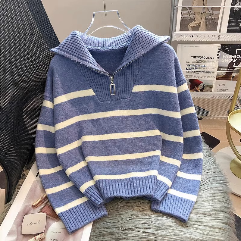 Cosy Striped 1/4 Zip Collared Jumper
