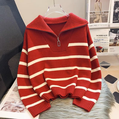 Cosy Striped 1/4 Zip Collared Jumper