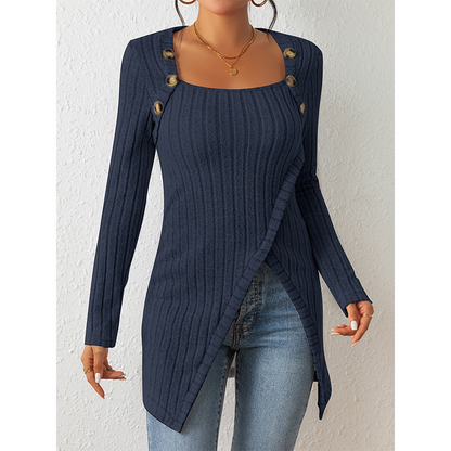 Woman Square-neck Off-shoulder Slit Sweater