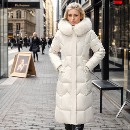 Long Puffer Coat With Faux Fur Hood