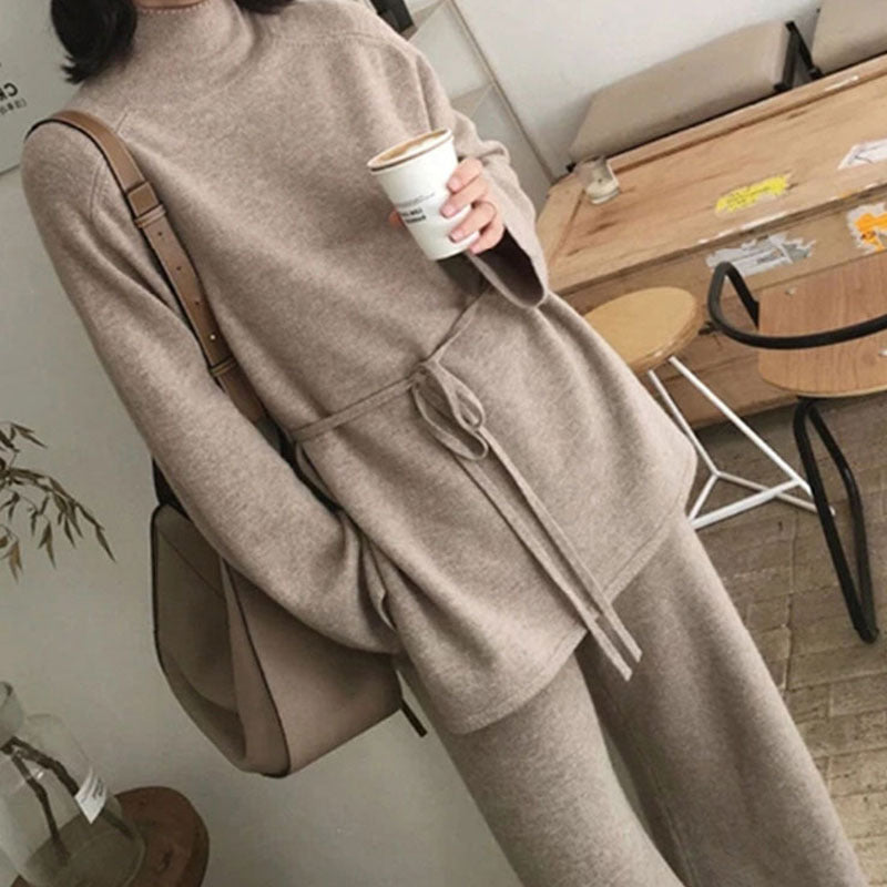 2PCS belted knit co-ord