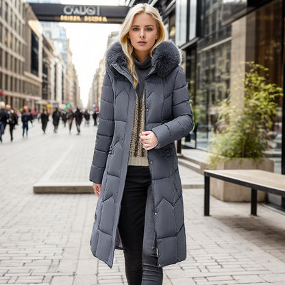 Long Puffer Coat With Faux Fur Hood