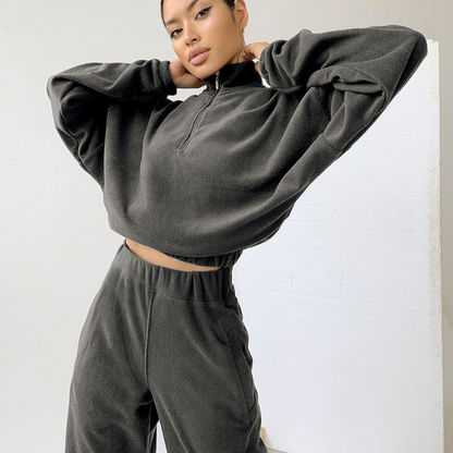 Fleece Style Sweatshirt &amp; Jogger 2Pcs
