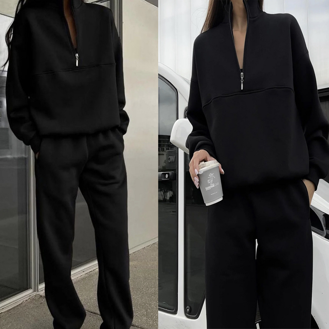 Cosy 2pcs 1/2 Zip Sweatshirt And Joggers Set
