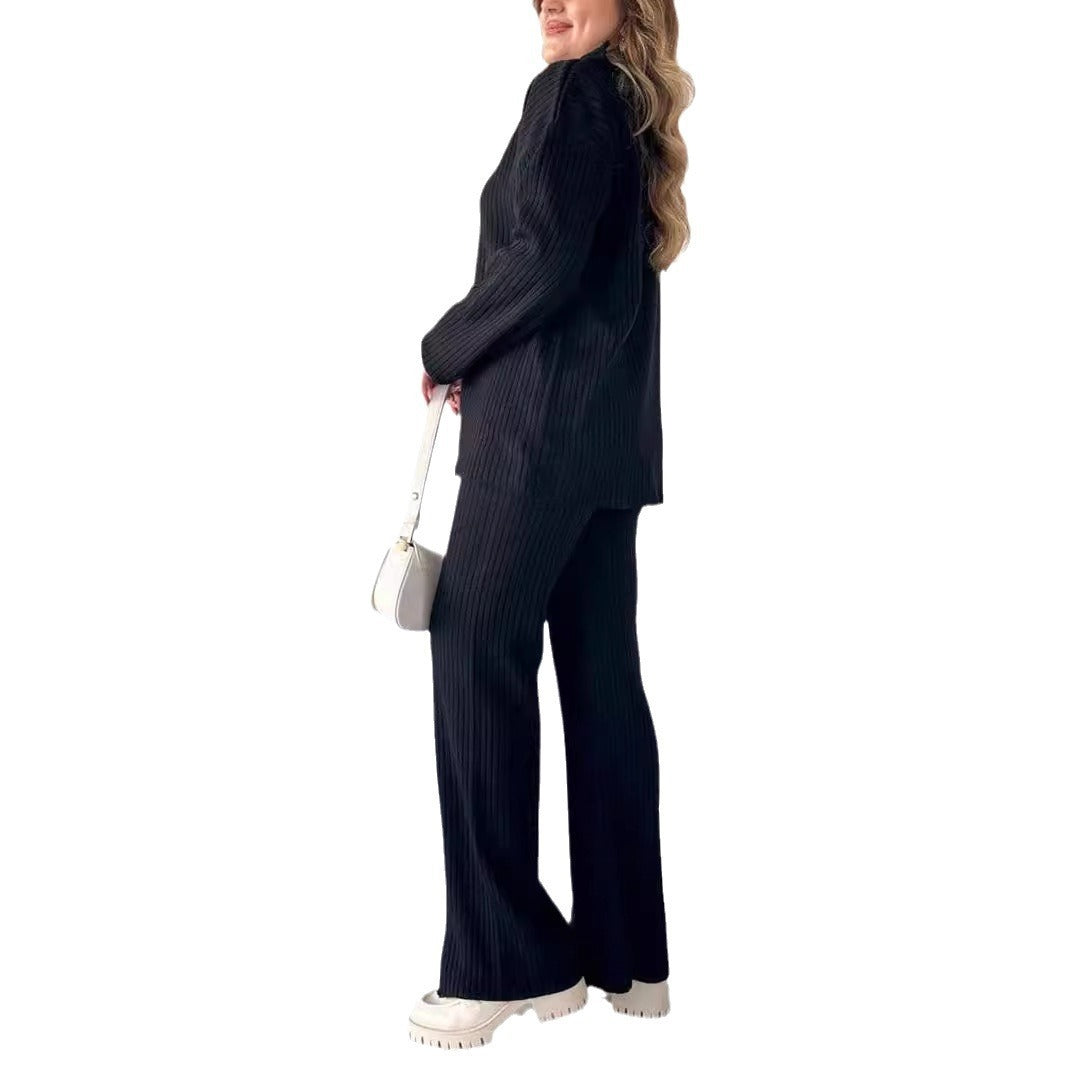 2PCS 1/4 Zip ribbed wide leg loungewear