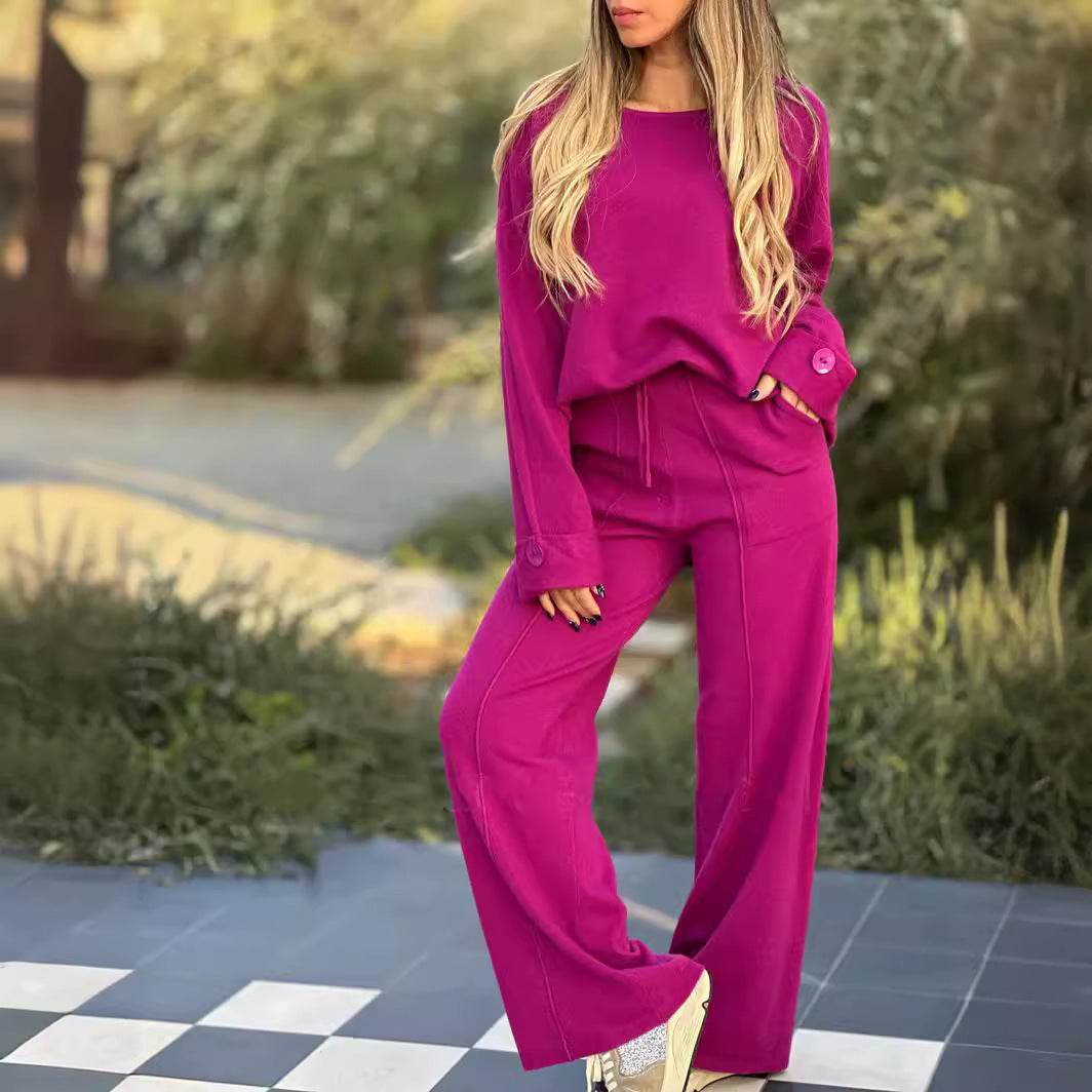 2pcs loose fit top and wide leg trouser