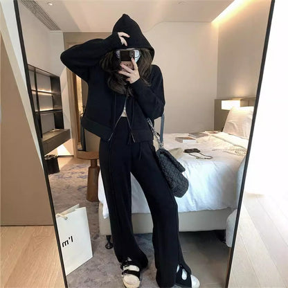 2pcs wollen zip hooded flare set
